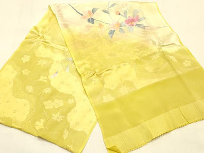 平和屋本店●和装小物　帯締め・帯揚げセット　篁　手描き　平組　枝花文　暈し染め　正絹　逸品　未使用　AABM2334ay