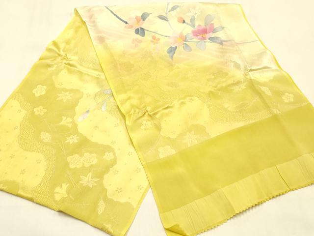 平和屋本店●和装小物　帯締め・帯揚げセット　篁　手描き　平組　枝花文　暈し染め　正絹　逸品　未使用　AABM2334ay