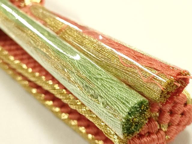 平和屋本店●和装小物　帯締め・帯揚げセット　平組　雪輪草花文　金糸　金彩　暈し染め　正絹　逸品　未使用　AABM2337ay