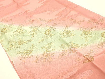 平和屋本店●和装小物　帯締め・帯揚げセット　平組　雪輪草花文　金糸　金彩　暈し染め　正絹　逸品　未使用　AABM2337ay