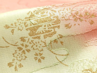 平和屋本店●和装小物　帯締め・帯揚げセット　平組　雪輪草花文　金糸　金彩　暈し染め　正絹　逸品　未使用　AABM2337ay