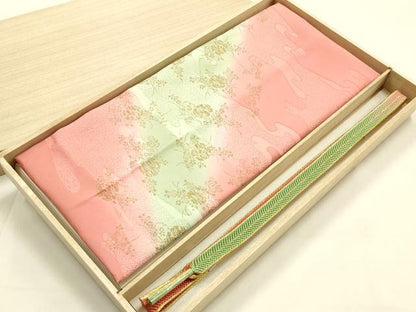 平和屋本店●和装小物　帯締め・帯揚げセット　平組　雪輪草花文　金糸　金彩　暈し染め　正絹　逸品　未使用　AABM2337ay
