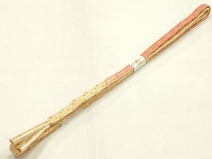 平和屋本店●和装小物　帯締め・帯揚げセット　平組　花柄　金糸　暈し染め　正絹　逸品　未使用　AABM2339ay
