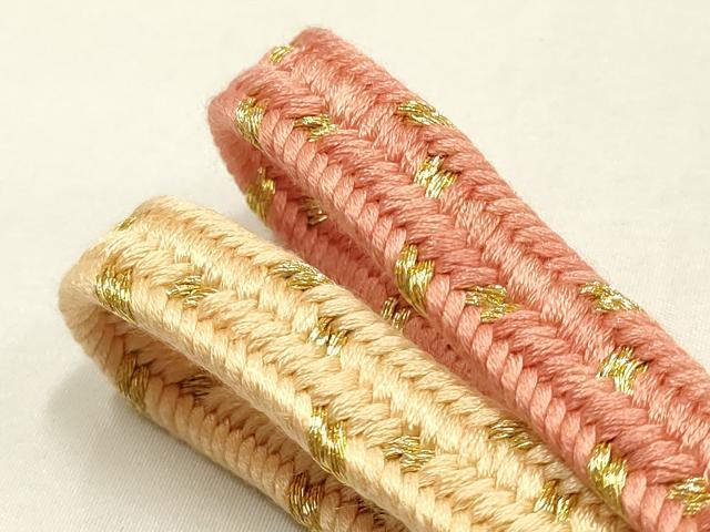 平和屋本店●和装小物　帯締め・帯揚げセット　平組　花柄　金糸　暈し染め　正絹　逸品　未使用　AABM2339ay