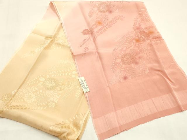 平和屋本店●和装小物　帯締め・帯揚げセット　平組　花柄　金糸　暈し染め　正絹　逸品　未使用　AABM2339ay