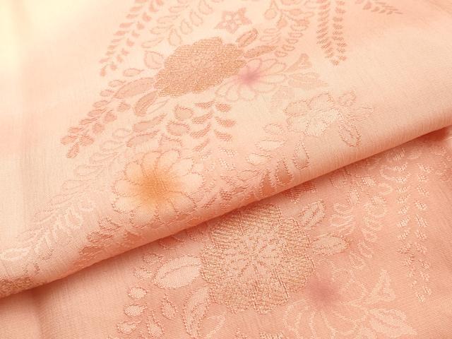 平和屋本店●和装小物　帯締め・帯揚げセット　平組　花柄　金糸　暈し染め　正絹　逸品　未使用　AABM2339ay