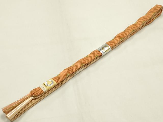 平和屋本店●和装小物　帯締め・帯揚げセット　笹浪組　霞舞花文　金糸　金彩　金通し地　正絹　逸品　未使用　AABM2340ay