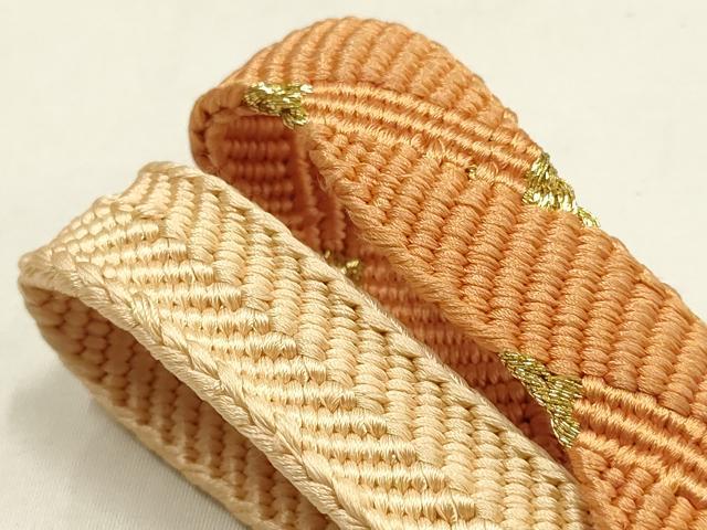 平和屋本店●和装小物　帯締め・帯揚げセット　笹浪組　霞舞花文　金糸　金彩　金通し地　正絹　逸品　未使用　AABM2340ay