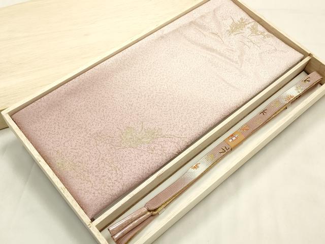 平和屋本店●和装小物　帯締め・帯揚げセット　高麗組 綾出し　草花文　金糸　金彩　暈し染め　正絹　逸品　未使用　AABM2344ay