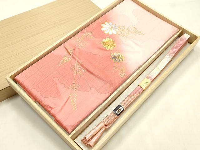 平和屋本店●和装小物　帯締め・帯揚げセット　高麗組　枝花文　金糸　金彩　暈し染め　正絹　逸品　未使用　AABM2345ay