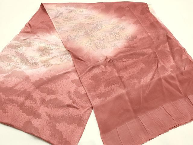 平和屋本店●和装小物　帯締め・帯揚げセット　高麗組　芝草花文　金糸　暈し染め　正絹　逸品　未使用　AABM2346ay