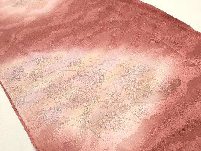 平和屋本店●和装小物　帯締め・帯揚げセット　高麗組　芝草花文　金糸　暈し染め　正絹　逸品　未使用　AABM2346ay