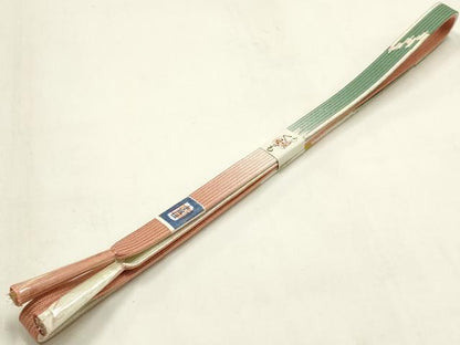 平和屋本店●和装小物　帯締め・帯揚げセット　高麗組　芝草花文　金糸　暈し染め　正絹　逸品　未使用　AABM2346ay