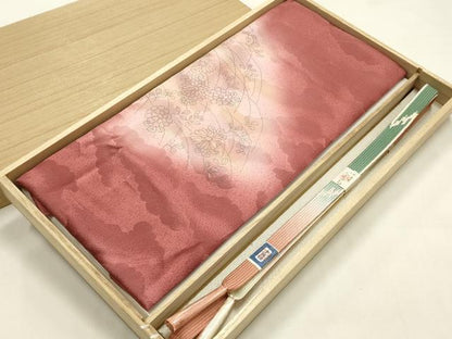 平和屋本店●和装小物　帯締め・帯揚げセット　高麗組　芝草花文　金糸　暈し染め　正絹　逸品　未使用　AABM2346ay