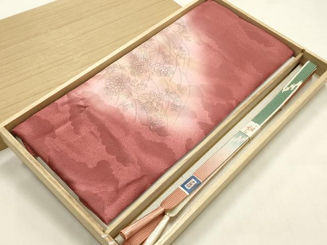平和屋本店●和装小物　帯締め・帯揚げセット　高麗組　芝草花文　金糸　暈し染め　正絹　逸品　未使用　AABM2346ay
