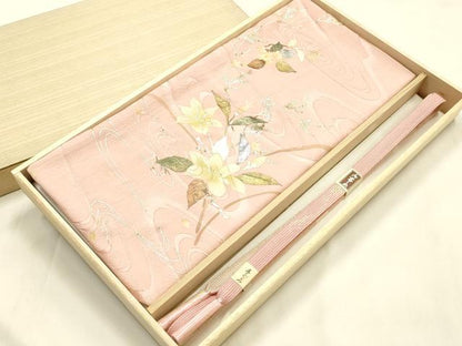 平和屋本店●和装小物　帯締め・帯揚げセット　高麗組　流水草花文　金糸　金銀彩　正絹　逸品　未使用　AABM2349ay