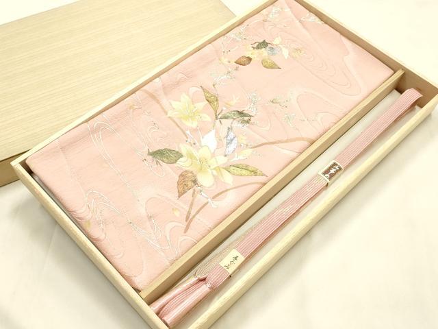 平和屋本店●和装小物　帯締め・帯揚げセット　高麗組　流水草花文　金糸　金銀彩　正絹　逸品　未使用　AABM2349ay