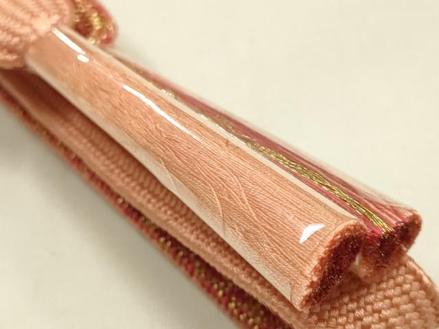 平和屋本店●和装小物　帯締め・帯揚げセット　高麗組　斜縞　椿　金糸　金通し地　暈し染め　正絹　逸品　未使用　AABM2350ay