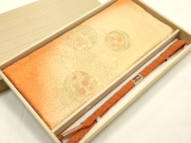 平和屋本店●和装小物　帯締め・帯揚げセット　唐組　立波花鞠文　金糸　金彩　暈し染め　正絹　逸品　未使用　AABM2352ay