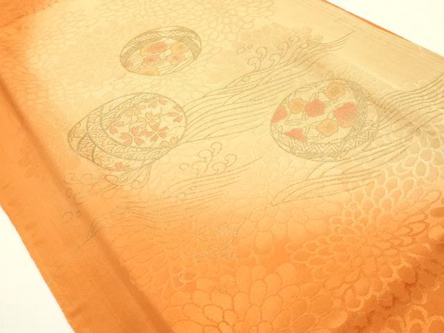平和屋本店●和装小物　帯締め・帯揚げセット　唐組　立波花鞠文　金糸　金彩　暈し染め　正絹　逸品　未使用　AABM2352ay