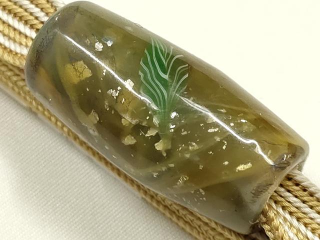 平和屋着物●和装小物　無形文化財　江戸組紐　五嶋紐　帯締め・帯留めセット　三分紐　蜻蛉玉　鎌倉玻璃工房　逸品　未使用　AABM2365ay