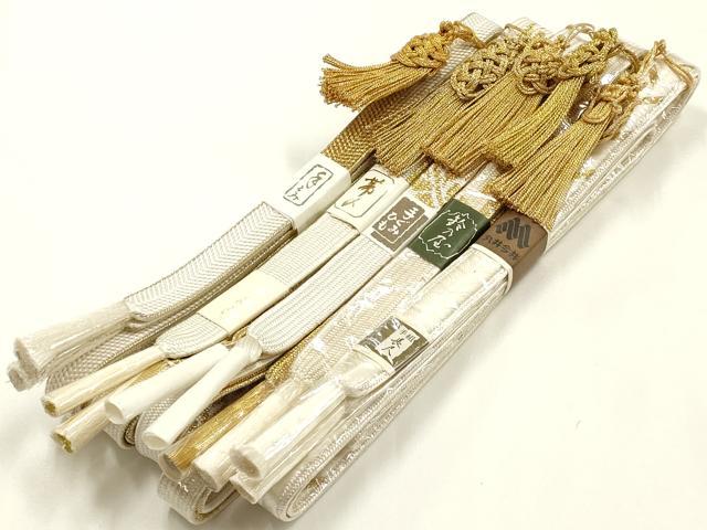 平和屋着物●和装小物　上質な帯締め5本セット　礼装用　高麗組　笹浪組　金糸　金彩　亀房付き　鈴乃屋扱い　逸品　未使用　AABM2368ay