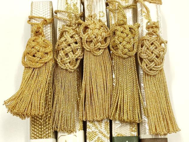 平和屋着物●和装小物　上質な帯締め5本セット　礼装用　高麗組　笹浪組　金糸　金彩　亀房付き　鈴乃屋扱い　逸品　未使用　AABM2368ay