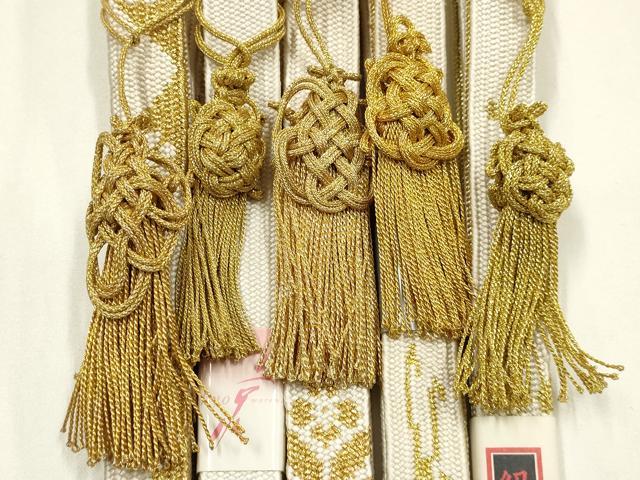 平和屋着物●和装小物　上質な帯締め5本セット　礼装用　高麗組 綾出し　千晃　金糸　亀房付き　逸品　未使用　AABM2369ay