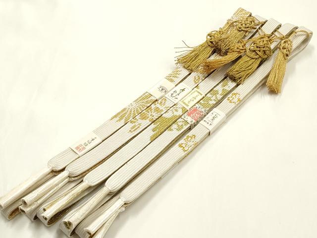 平和屋着物●和装小物　上質な帯締め5本セット　礼装用　高麗組 綾出し　千晃　金糸　亀房付き　正絹　逸品　未使用　AABM2372ay