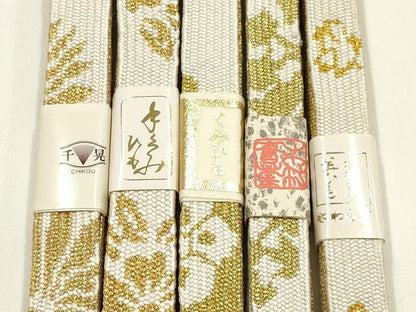平和屋着物●和装小物　上質な帯締め5本セット　礼装用　高麗組 綾出し　千晃　金糸　亀房付き　正絹　逸品　未使用　AABM2372ay