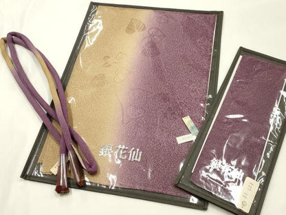 平和屋着物●京都の名門ブランド　銀花仙　和装小物　帯締め・帯揚げ・伊達衿セット　丸ぐけ　二色暈し　撚り房　逸品　未使用　AABM2376ay