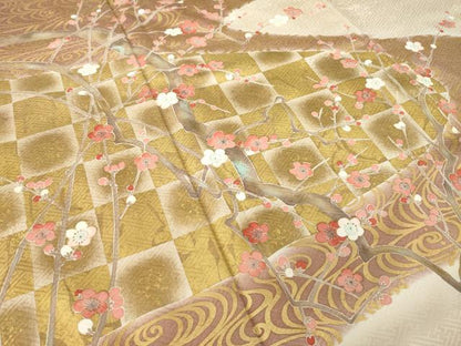 平和屋着物●豪華色留袖　流水枝梅文　金彩　正絹　逸品　AABM2402ck