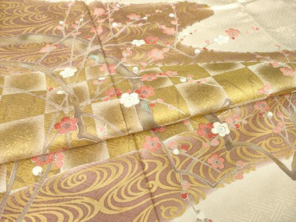 平和屋着物●豪華色留袖　流水枝梅文　金彩　正絹　逸品　AABM2402ck