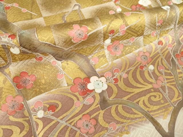 平和屋着物●豪華色留袖　流水枝梅文　金彩　正絹　逸品　AABM2402ck