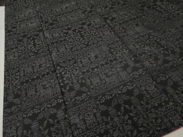 平和屋着物●本場大島紬　飾花文　黒地　正絹　逸品　AABM2408ck