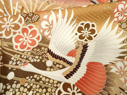 平和屋着物●豪華振袖　飛鶴花文　暈し染め　金彩　正絹　逸品　AABM2410ck