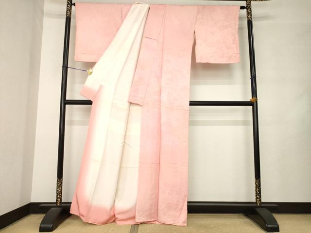 平和屋着物●日展作家　山本唯与志　レリーフ染　小紋　草木シルエット地紋　暈し染め　正絹　逸品　AABM2415ck