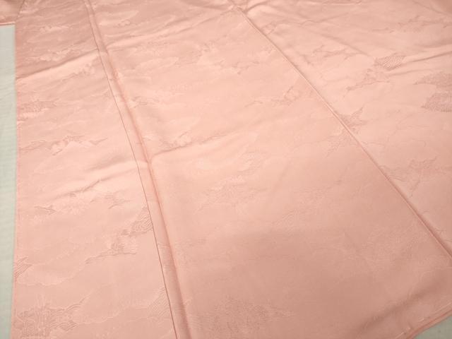 平和屋着物●上質な色無地　雲重ね地紋　珊瑚色　正絹　逸品　AABM2418ck