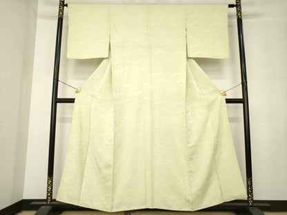 平和屋着物●上質な色無地　雲重ね地紋　砂色　正絹　逸品　AABM2424ck