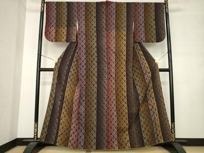 平和屋着物●菅原工房　菅原結作　漢方染紬　絞り　間道　正絹　逸品　AABM2429ck