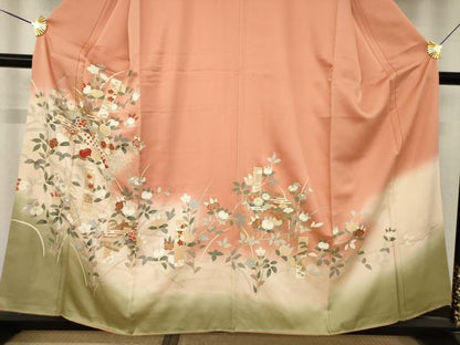 平和屋着物●訪問着　駒刺繍　短冊花文　暈し染め　金彩　正絹　逸品　AABM2431ck