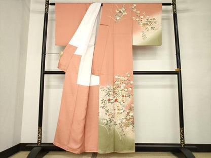 平和屋着物●訪問着　駒刺繍　短冊花文　暈し染め　金彩　正絹　逸品　AABM2431ck