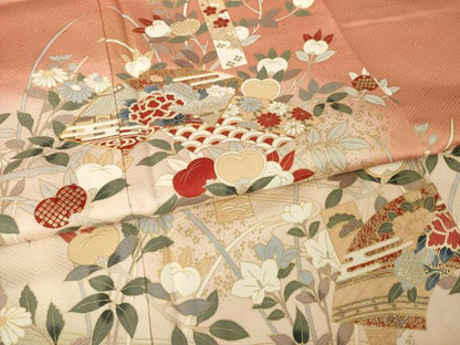 平和屋着物●訪問着　駒刺繍　短冊花文　暈し染め　金彩　正絹　逸品　AABM2431ck