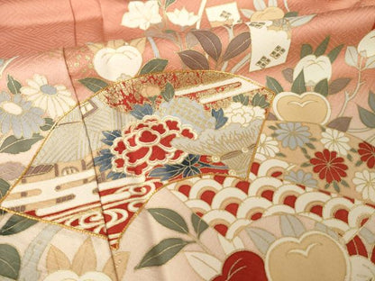 平和屋着物●訪問着　駒刺繍　短冊花文　暈し染め　金彩　正絹　逸品　AABM2431ck