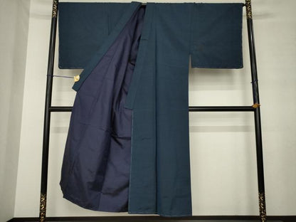 平和屋着物●男性　紬　アンサンブル　色無地　藍鉄色　キングサイズ　正絹　逸品　未使用　AABM2447ck
