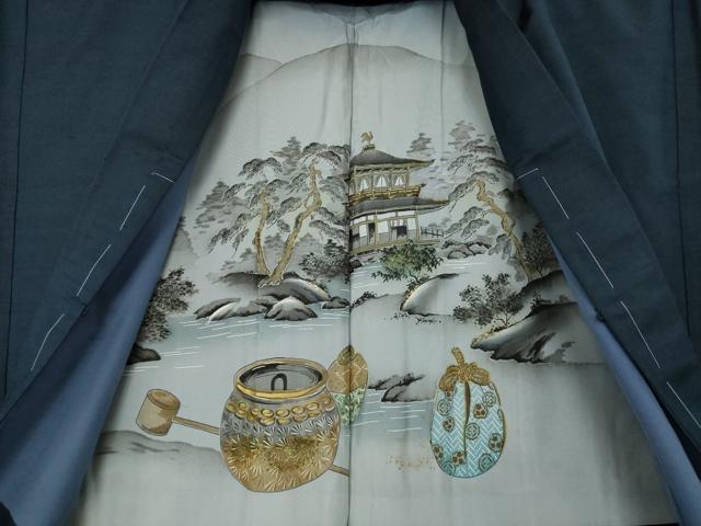 平和屋着物●男性　紬　アンサンブル　色無地　藍鉄色　キングサイズ　正絹　逸品　未使用　AABM2447ck