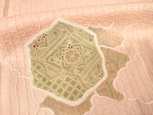 平和屋着物●中国三大刺繍　スワトウ刺繍　汕頭刺繍　総刺繍　訪問着　花亀甲文　暈し染め　正絹　逸品　AABM2457ck