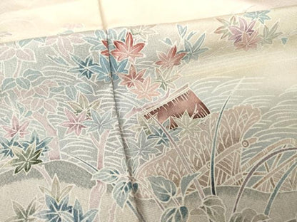 平和屋着物●訪問着　友禅　風景花文　暈し染め　正絹　逸品　AABM2466ck