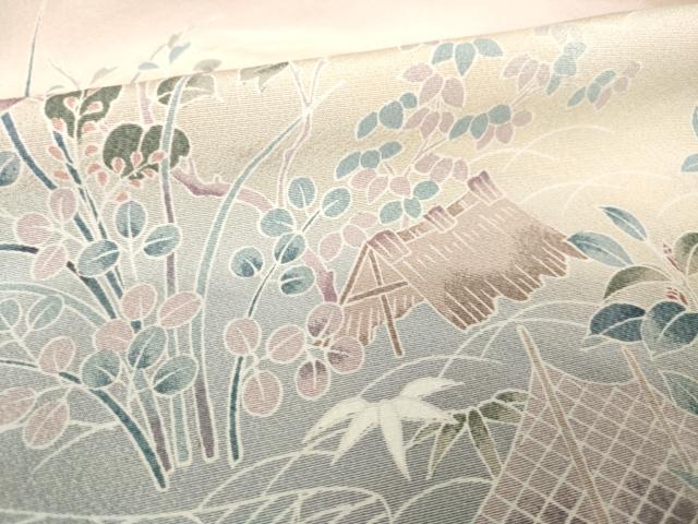 平和屋着物●訪問着　友禅　風景花文　暈し染め　正絹　逸品　AABM2466ck