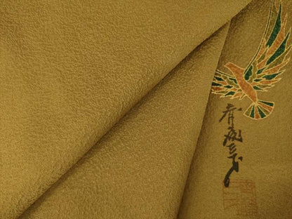 平和屋着物●染色作家　斉藤三才　色無地　桑茶色　正絹　逸品　AABM2472ck